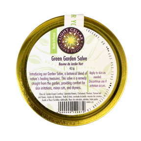 Green Garden Salve container with label on a white background